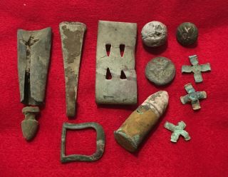 Dug Civil War Group Relics Eagle Buttons Buckle Bullets Battle Weldon Railroad