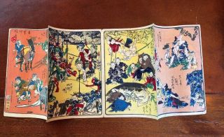 Kawanabe Kyosai Antique Woodblock Print On Paper 100 Pictures 4 Scenes Orange 1