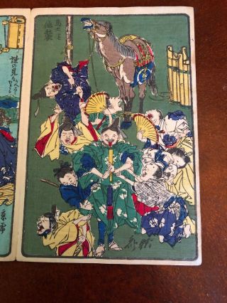 Kawanabe Kyosai Antique Woodblock Print on paper 100 Pictures 4 scenes Green 4 5