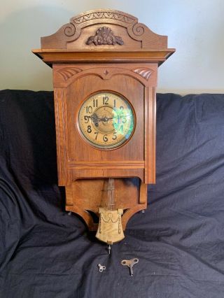 Antique Wooden Uhren Kienzle Wall Hanging Winding Clock Central Gong