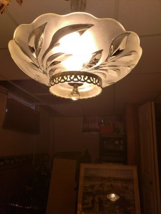 Vintage Art Deco Light Glass Lamp Fixture Chandelier 2 Lights