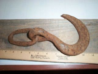 Dug Civil War Soldiers Artillery Relic Large Hand Forged Iron Hook On Chain Link