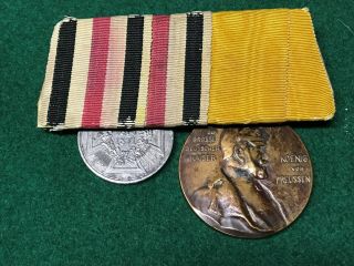 Pre - Ww1 German 2 - Place Medal Bar: 1870/71 War Medal And Kaiser Centennial Medal
