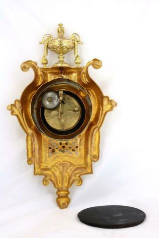 Lovely Antique French 1870’s Embossed Gilt Bronze Striking Cartel Wall Clock 11