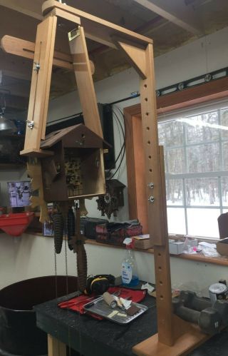 cuckoo clock test stand with extra holder for weight drive movements 2