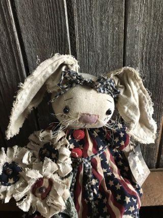 Primitive Raggedy Rabbit Bunny Patriotic Rabbit Folk Art Doll 2