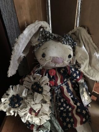 Primitive Raggedy Rabbit Bunny Patriotic Rabbit Folk Art Doll 6