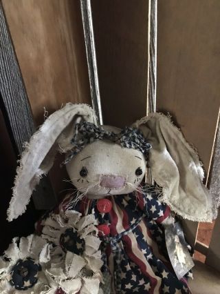 Primitive Raggedy Rabbit Bunny Patriotic Rabbit Folk Art Doll 7
