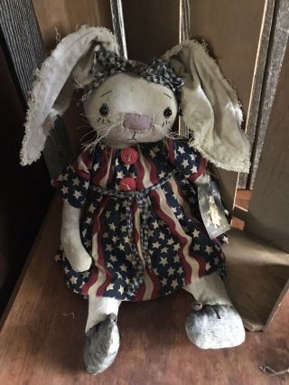 Primitive Raggedy Rabbit Bunny Patriotic Rabbit Folk Art Doll 8
