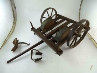 Antique 1860s Patent Model Corn Planter Horse Drawn Wagon Wood Iron Folk Art Toy