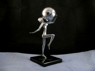 Pristine Art Deco Desktop Dancing Lady Figure Beney Ball Lighter Vintage 1930s