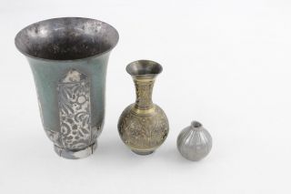 5 x Assorted Vintage Decorative Metal Vases Inc ART NOUVEAU Pair,  Danish & Brass 5