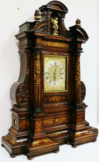 Rare Antique Huge English Triple Fusee Musical 9 Bell Bracket Clock & Bracket 3