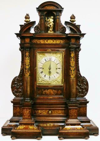 Rare Antique Huge English Triple Fusee Musical 9 Bell Bracket Clock & Bracket 4