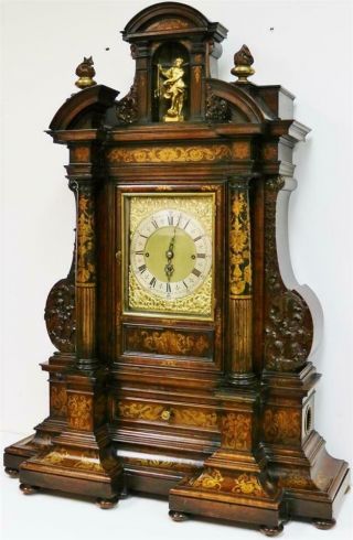 Rare Antique Huge English Triple Fusee Musical 9 Bell Bracket Clock & Bracket 7