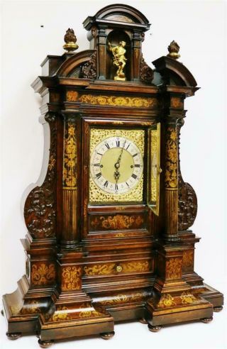 Rare Antique Huge English Triple Fusee Musical 9 Bell Bracket Clock & Bracket 9