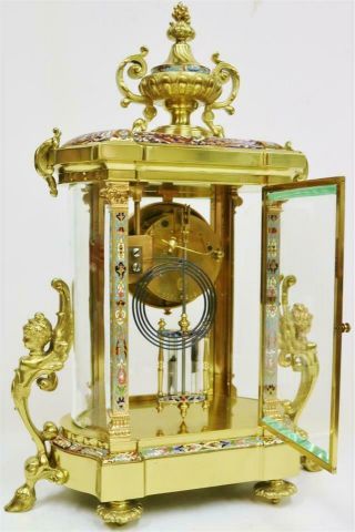 Antique French 8 Day Ormolu & Champleve 4 Glass Regulator Mantle Clock 11