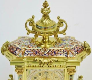 Antique French 8 Day Ormolu & Champleve 4 Glass Regulator Mantle Clock 3