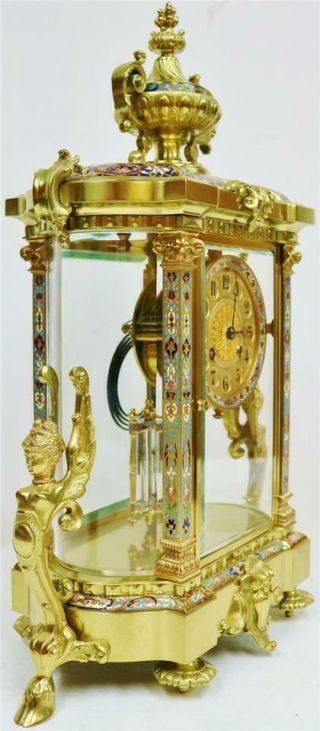 Antique French 8 Day Ormolu & Champleve 4 Glass Regulator Mantle Clock 4
