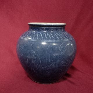 Extremely Rare Chinese Antique Blue Glazed Carved 