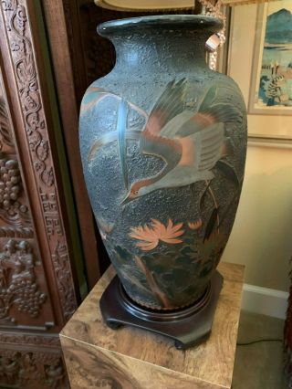 Antique Japanese Tree Bark Cloisonne Vase 16 " H.  Signed