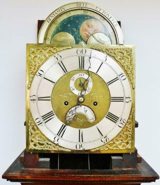 Rare Antique English 18thC 8 Day Mahogany Moonphase Grandfather Longcase Clock 10