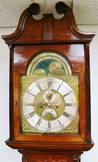 Rare Antique English 18thC 8 Day Mahogany Moonphase Grandfather Longcase Clock 4