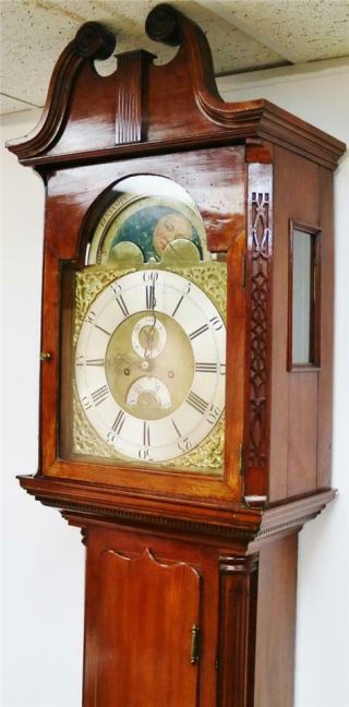 Rare Antique English 18thC 8 Day Mahogany Moonphase Grandfather Longcase Clock 5