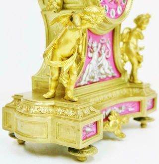 Antique French 8Day Bronze Ormolu & Pink Sevres Porcelain Mantle Clock 4