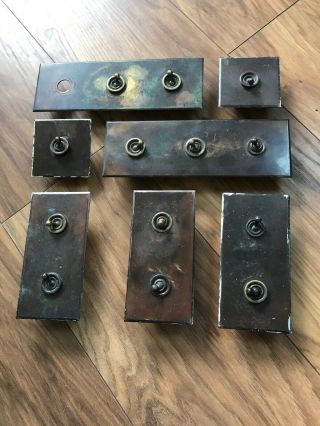 Seven Vintage Brass Light Switches Toggle Dolly Type,  Ceramic Fittings