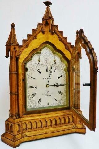 Rare Antique English London Cathedral Triple Fusee Musical 4 Bell Bracket Clock 8