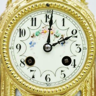 Rare Antique French Gilt Metal & Sky Blue Sevres Porcelain 8Day Mantle Clock Set 6