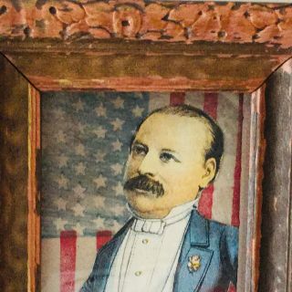 Framed Vintage Teddy Roosevelt Cut Out On American Flag - 5.  25” Tall 10