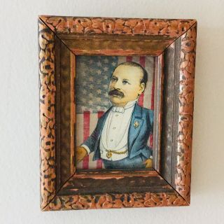 Framed Vintage Teddy Roosevelt Cut Out On American Flag - 5.  25” Tall