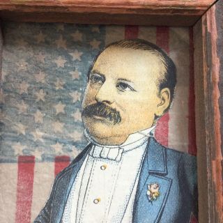 Framed Vintage Teddy Roosevelt Cut Out On American Flag - 5.  25” Tall 4