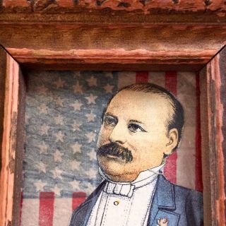 Framed Vintage Teddy Roosevelt Cut Out On American Flag - 5.  25” Tall 5