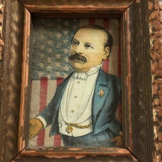 Framed Vintage Teddy Roosevelt Cut Out On American Flag - 5.  25” Tall 6