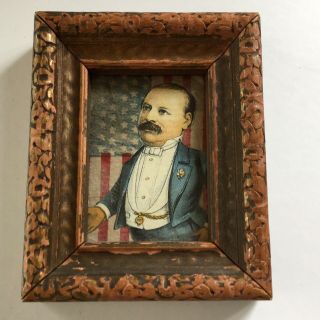 Framed Vintage Teddy Roosevelt Cut Out On American Flag - 5.  25” Tall 7