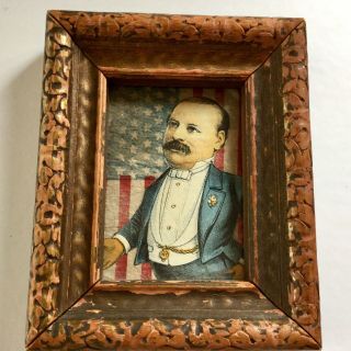 Framed Vintage Teddy Roosevelt Cut Out On American Flag - 5.  25” Tall 8