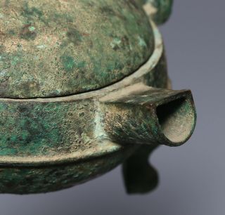 100 Archaic Chinese Bronze Tripod Ritual Wine Vessel Cover HE Han Dynasty SA27 10