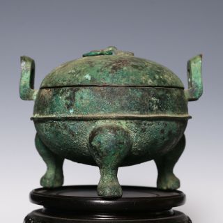 100 Archaic Chinese Bronze Tripod Ritual Wine Vessel Cover HE Han Dynasty SA27 2