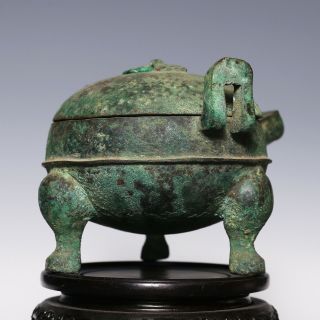 100 Archaic Chinese Bronze Tripod Ritual Wine Vessel Cover HE Han Dynasty SA27 3