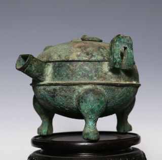 100 Archaic Chinese Bronze Tripod Ritual Wine Vessel Cover HE Han Dynasty SA27 4
