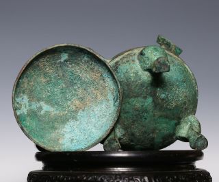 100 Archaic Chinese Bronze Tripod Ritual Wine Vessel Cover HE Han Dynasty SA27 6