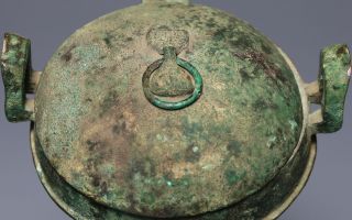 100 Archaic Chinese Bronze Tripod Ritual Wine Vessel Cover HE Han Dynasty SA27 9