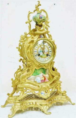 Antique Large French 8 Day Ornate Bronze Ormolu & Sevres Porcelain Mantle Clock 2