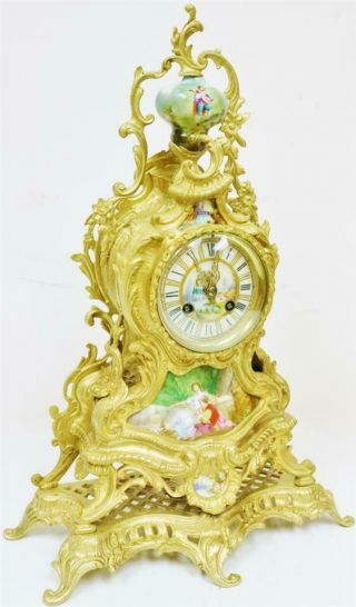 Antique Large French 8 Day Ornate Bronze Ormolu & Sevres Porcelain Mantle Clock 3