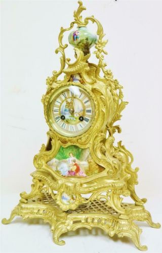 Antique Large French 8 Day Ornate Bronze Ormolu & Sevres Porcelain Mantle Clock 5