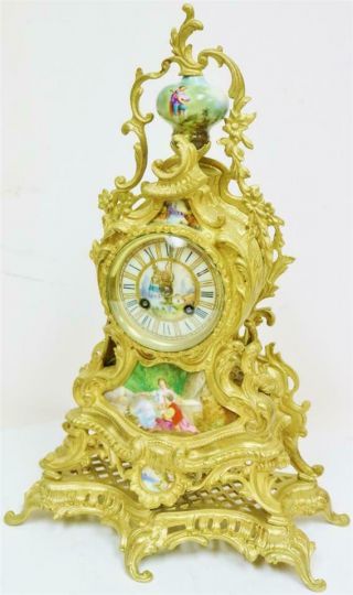 Antique Large French 8 Day Ornate Bronze Ormolu & Sevres Porcelain Mantle Clock 6