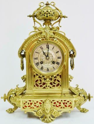 Stunning Antique French 8 Day Pierced Cast Bronze Ormolu Mantel Bracket Clock